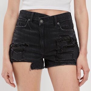 American Eagle Black Distressed Denim Crossover Shorts